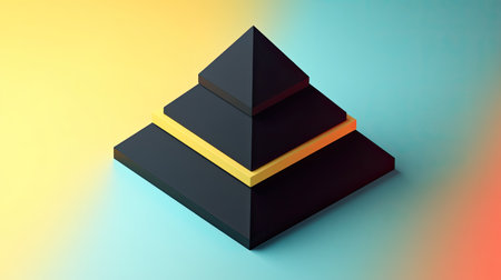 3D business cost pyramid in a modern style, top view, plenty of room for text.の素材