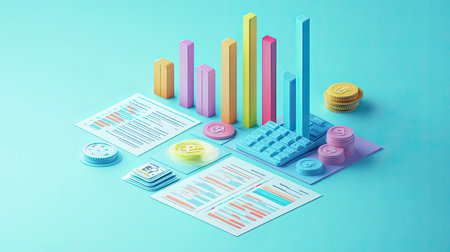 3D cost structure for business showing different sections, with open copy space.の素材