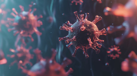 Abstract virus particles floating in a clean design, with open space for textの素材