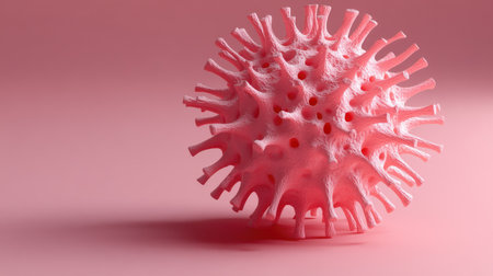 3D virus structure with spikes, floating on a clean background, ample room for copy.の素材