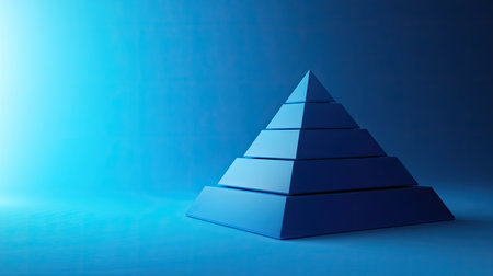 3D pyramid representing business cost elements in layers, with surrounding copy space.の素材