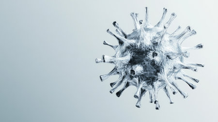 3D virus structure with spikes, floating on a clean background, ample room for copy.の素材