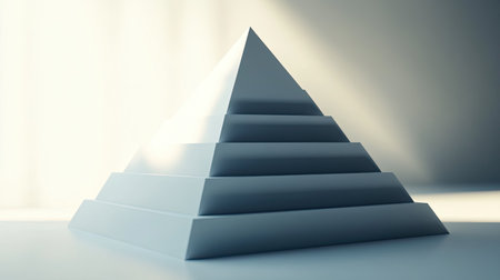 Abstract 3D cost structure pyramid on a white surface, with room for text.の素材