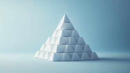 A detailed 3D cost structure pyramid for business on a minimal surface, with room for copy.の素材
