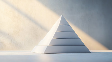 Abstract 3D cost structure pyramid on a white surface, with room for text.の素材