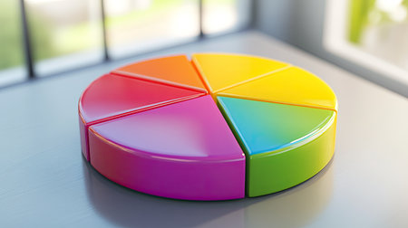 A pie chart with vibrant segments showcasing market share distribution on a sleek, modern background.の素材