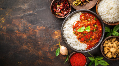 Pol sambol served with lunu miris and coconut milk rice in Sri Lanka. Copy space available.の素材