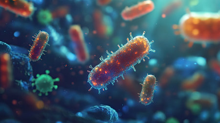 Digital depiction of germs with spacious area for health infoの素材