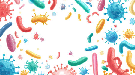 Illustration of germs with clear background and large text areaの素材