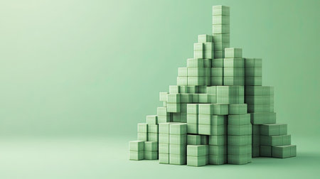 3D business cost model in layers of stacked blocks, isolated, with ample copy spaceの素材