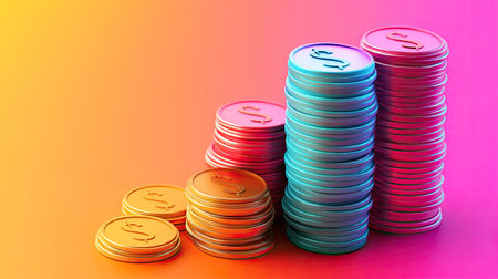 Business cost structure model in 3D, with vibrant colors and copy space.の素材