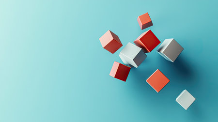Floating 3D cubes representing various business cost categories, top view, copy space.の素材