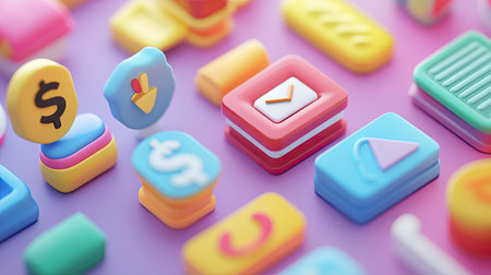 Floating 3D icons illustrating business costs, with plenty of space for copy.の素材