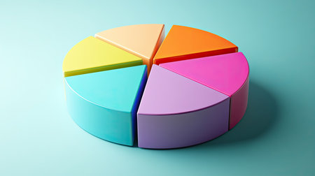 Simplified 3D pie chart of business cost distribution, minimal background, copy space.の素材
