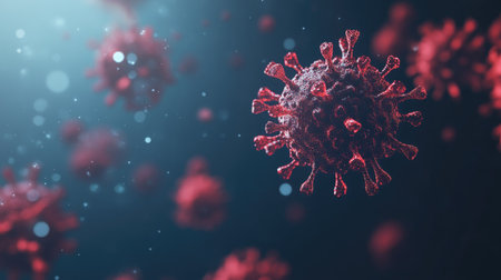 Floating virus particles on a clean background, isolated with copy space.の素材