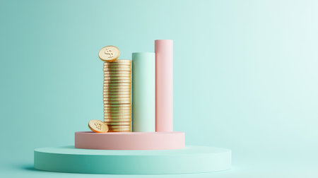 Simplified 3D cost structure for business showing revenue and expenses, with copy space.の素材