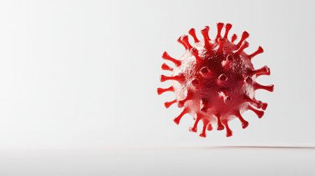 Virus cell model in a 3D style floating on a white background, room for copy.の素材