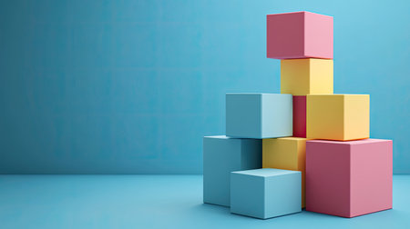 Stacked 3D blocks representing different cost elements in business, with surrounding copy space.の素材