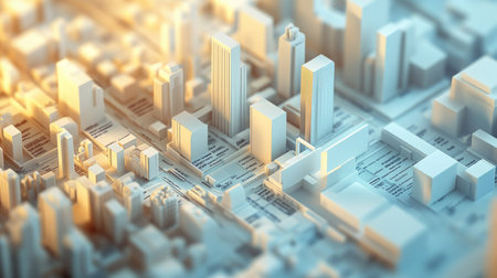 Top-down view of a 3D cost structure model for business, clear copy space.の素材
