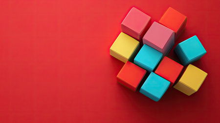 Stacked 3D blocks representing different costs in business, top view, copy space.の素材