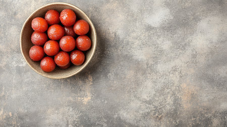 Indian gulab jamuns served in a bowl with copy space, ideal for festive season promotions.の素材