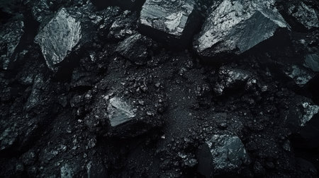 Heap of coal in a mining setting, with space for text or promotional messaging.の素材