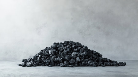 Heap of coal on a concrete surface with plenty of copy space for energy industry promotions.の素材
