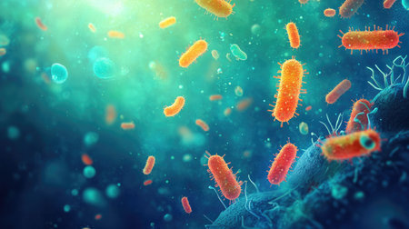 Illustration of harmful microorganisms with large copy spaceの素材