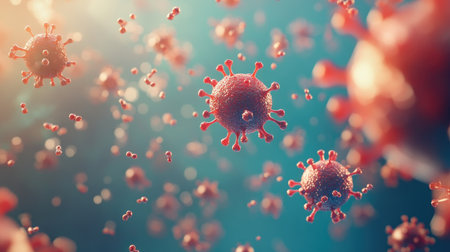 Floating virus particles in a scientific model, isolated with copy space.の素材