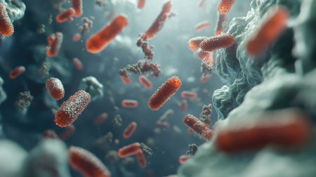 Detailed image of bacteria with ample space for informationの素材