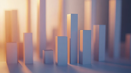 Layers of 3D bars representing business expenses on a minimalist surface, copy space.の素材