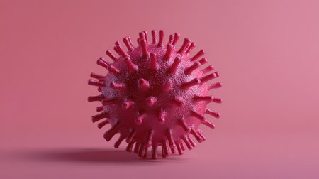 Microscopic virus model with spikes, isolated on a clean background, room for copy.の素材