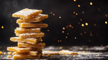 Delicious kaju katli pieces stacked with plenty of copy space for promotions or festival greetings.の素材