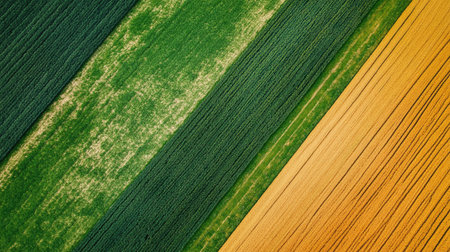 Aerial view of an agricultural land plot with boundary markers in bright contrast, space for copy available.の素材
