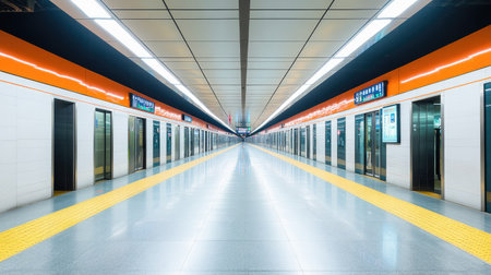 An empty subway platform in a modern Chinese metro station, leaving room for copy space.の素材
