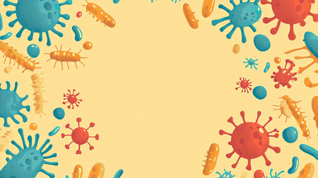 Illustration of germs with large copy space for health adviceの素材