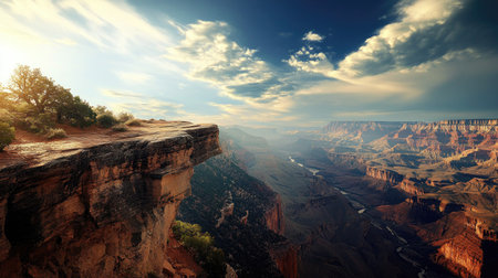 A rocky outcrop overlooking a deep canyon, with vast space for copy in the sky and foreground.の素材