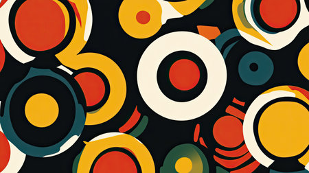 Abstract pattern with overlapping circles and bright colors, playful and energetic.の素材