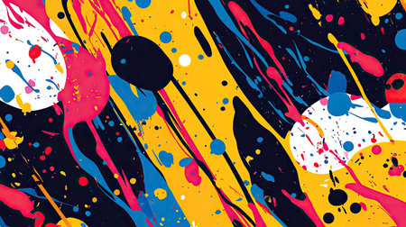 Abstract pattern with bold lines and bright splashes of color, playful and energetic.の素材