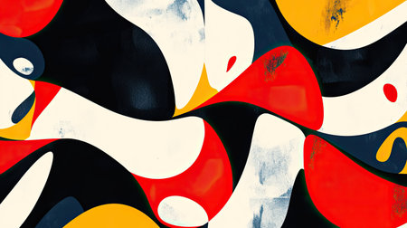 Bold abstract pattern with dynamic shapes and bright, contrasting colors, creating a sense of motion.の素材