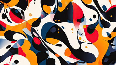 Bold abstract pattern with dynamic shapes and bright, contrasting colors, creating a sense of motion.の素材