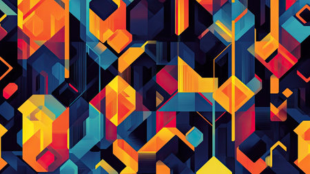 Geometric abstract pattern with interconnected shapes and bright, contrasting colors, perfect for a modern design.の素材