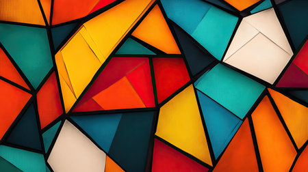 Geometric abstract pattern with interconnected shapes and bright, contrasting colors, perfect for a modern design.の素材