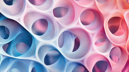Intricate abstract pattern of interlocking circles, subtle gradient colors, and soft shadows.の素材