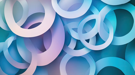 Intricate abstract pattern of interlocking circles, subtle gradient colors, and soft shadows.の素材