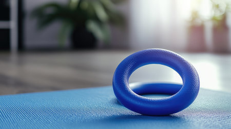 Pilates ring on a clean yoga mat, with space for text promoting flexibility and muscle toning.の素材