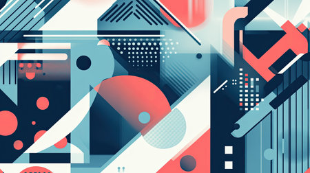 Modern abstract pattern with sleek lines and geometric shapes in cool tones, perfect for tech backgrounds.の素材