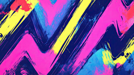 Bold abstract pattern with zigzag lines and neon colors, dynamic and energetic.の素材