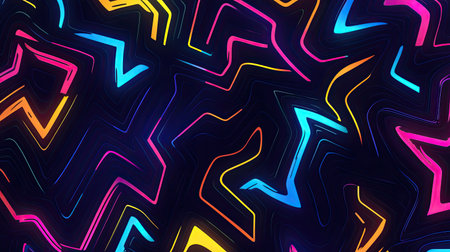 Bold abstract pattern with zigzag lines and neon colors, dynamic and playful design.の素材