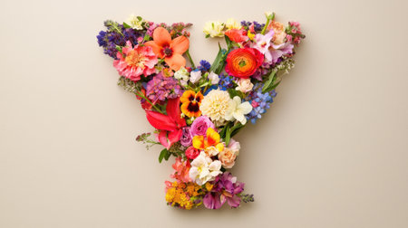 This captivating floral arrangement features the letter Y, made up of vibrant flowers, showcasing beauty and creativity in a harmonious display perfect for celebrations or decor.の素材
